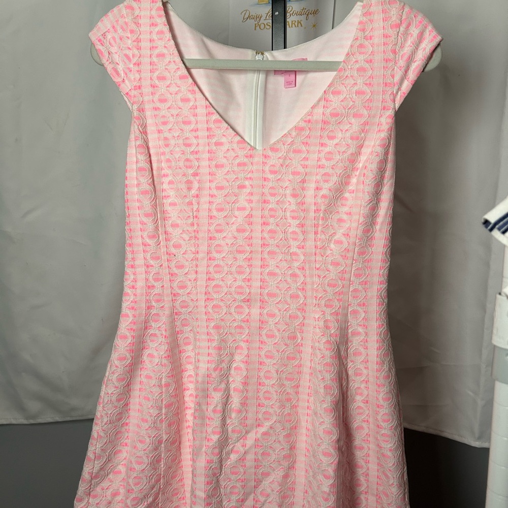 Lilly Pulitzer Pink Lace-Texture V-Neck Fit & Flare Dress